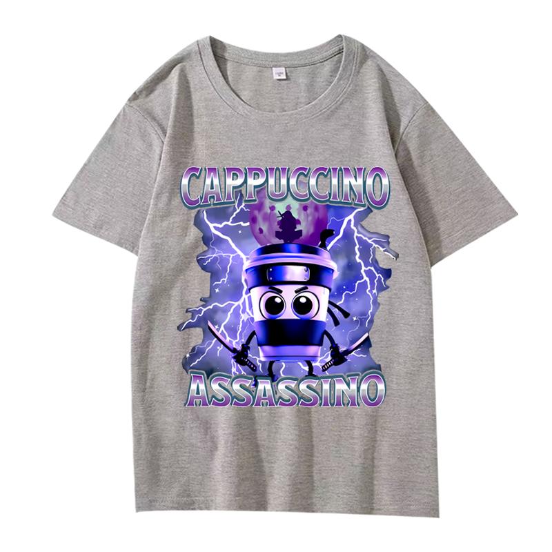 Italian Brainrot Cappuccino Assassino Funny Graphics T Shirt men women Oversized 100% Cotton short sleeve Summer top Unisex tee