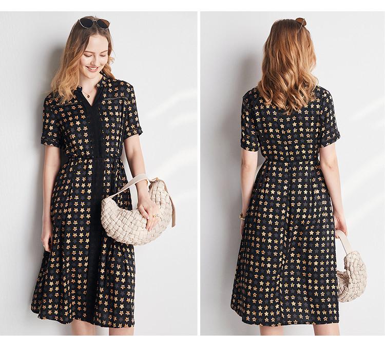 19mm Stretch Mulberry Silk V-Neck Star Print Short-Sleeved Dress