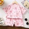Kids Short Sleeve Cotton Set With Cartoon Pattern For Summer Play