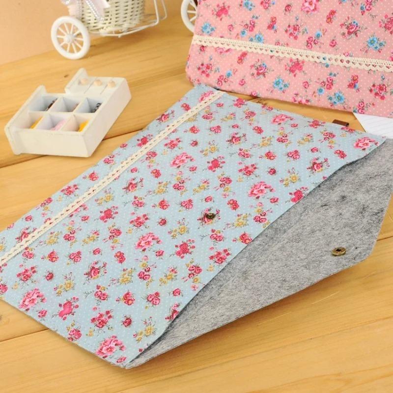 1Pc Vintage Flower Series A4 Documents File Bag Files Folder Stationery Button File Folder Student Exam Paper Document Organizer