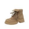 Frosted leather retro lace-up Martin boots short boots women's lapel round head thick-soled big yellow boots British tooling boots short boots