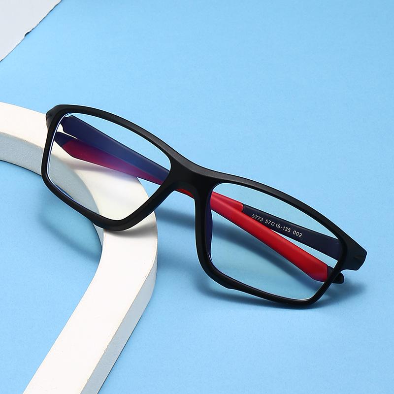 TR90 Square Blue Light Blocking Sports Men's Eyeglass Frame with Flat Lens, Myopia-Compatible (Model TR5773)