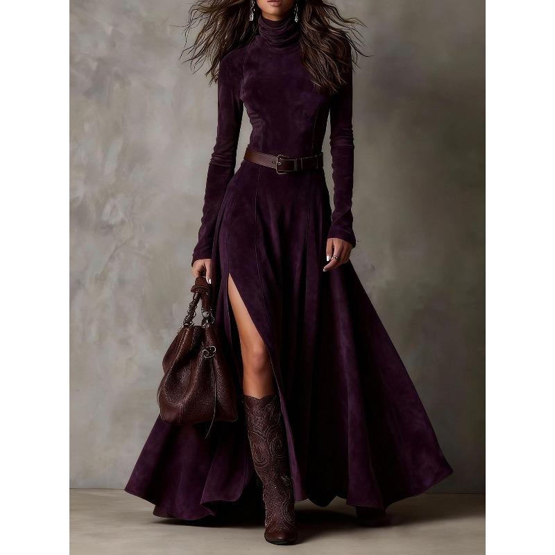 Autumn And Winter European And American Style Fashion Temperament Long Dress + Belt