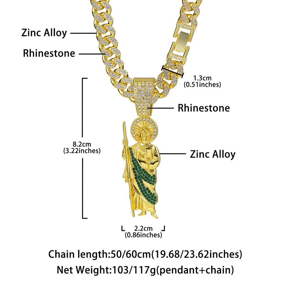 Herren Damen Hip Hop Heiliger Judas Anhänger Halskette, 13mm Kubanische Kette Religiöser Heiliger Judas Idol Anhänger Charm Schmuck 2025 Neu Angekommen