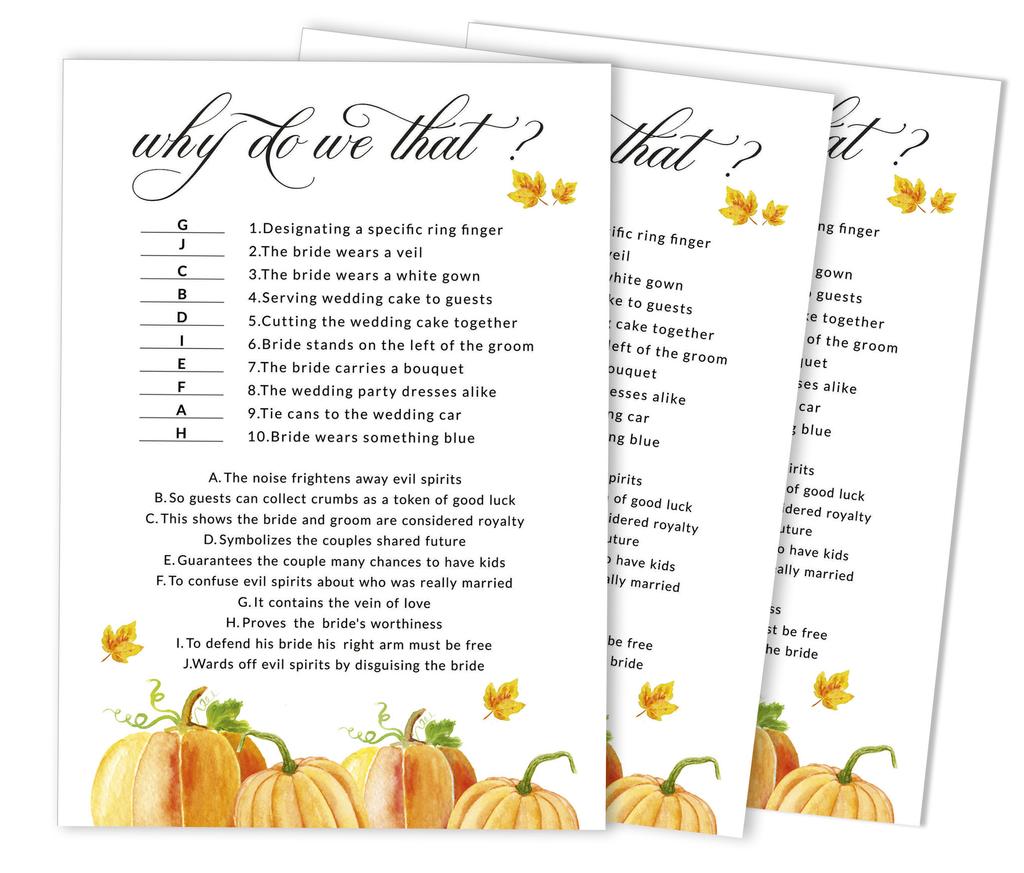 Inkdotpot Bridal Wedding Shower Bachelorette Party Bulk Blank Square Fill In Gift Ideas 50A  Pumpkin Fall In