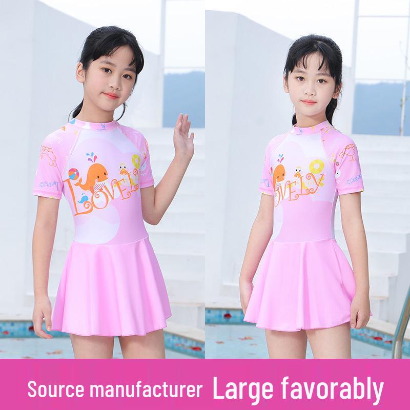 New Cartoon Girls' High-Elastic Skirted One-Piece Swimsuit, Customizable, Fresh Style