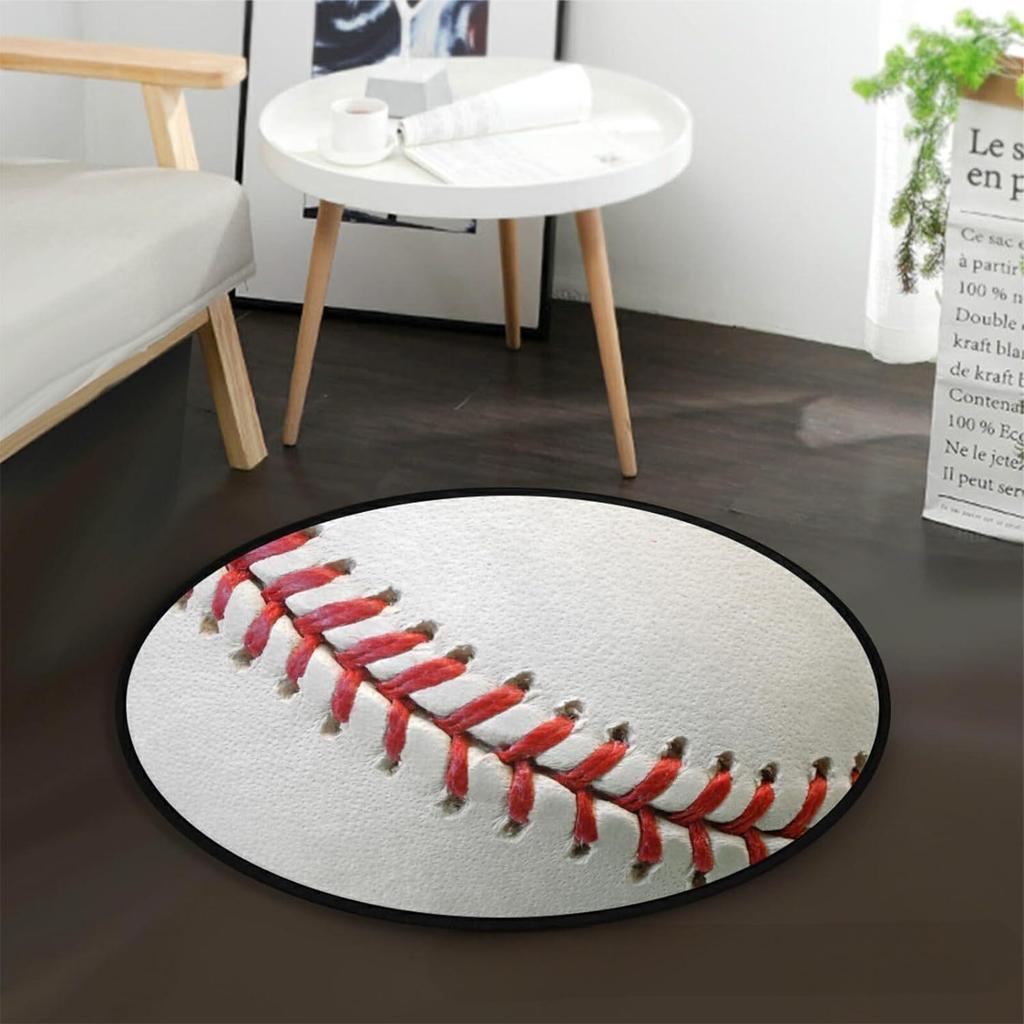 Sports Ball Realistic Basketball Baseball Soccer Round Mat Non-slip Carpet Rug for Living Game Room Home Decoration Bedroom Rugs