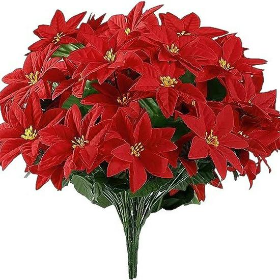 Artificial Poinsettia Flowers for Indoor/Outdoor Christmas Decoration - Perfect for Porch, Home, and Garden