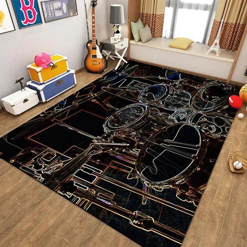 3D Drum Kit Music Instruments Area Large Carpet Musical Rock Rug for Home Living Room Bedroom Dorm Door Mat Non-slip Floor Mats