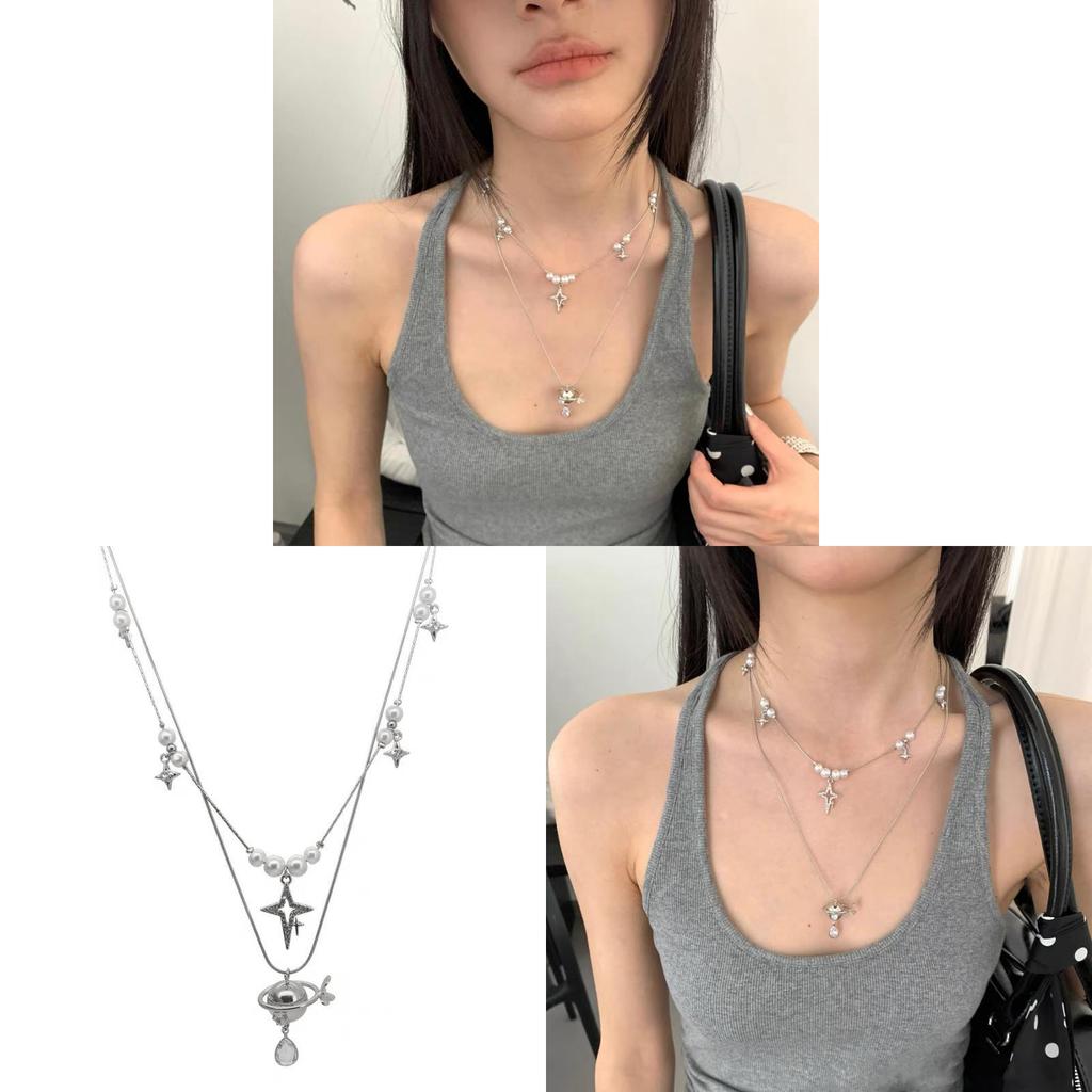 Saturn Planet Necklace For Women Titanium Handcrafted Geometric Pendant Chain Summer 2025