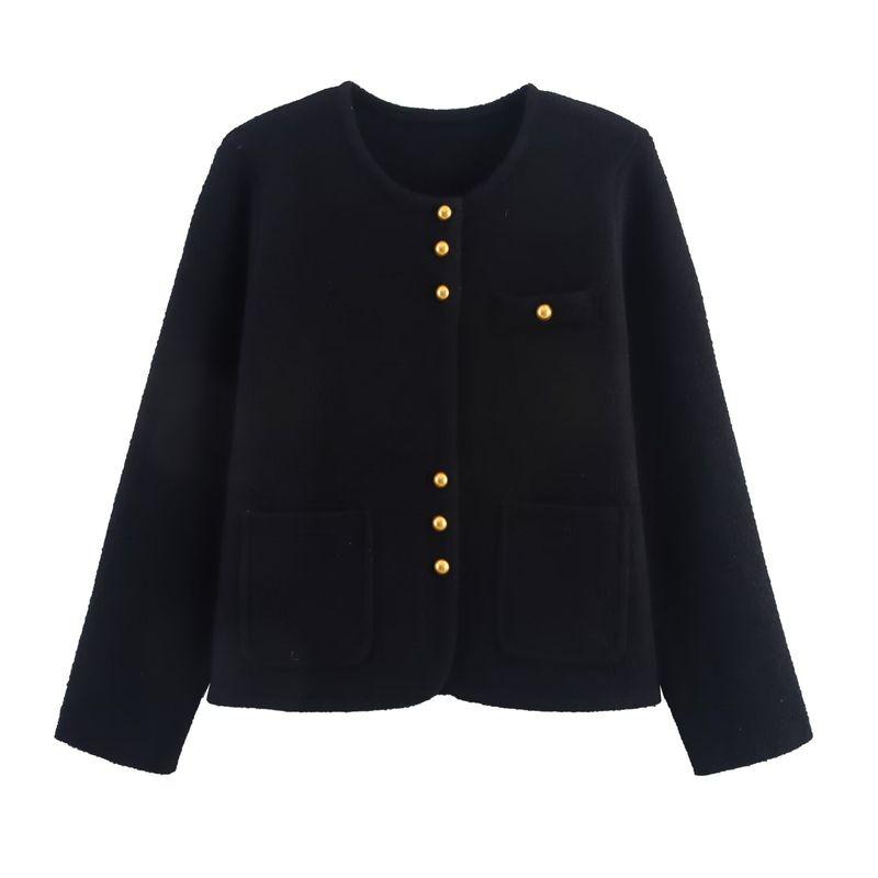 Kaslead New Women clothes Western Style Three Buckles round Neck Knitted Long sleeve Sweater Outerwear Cardigan