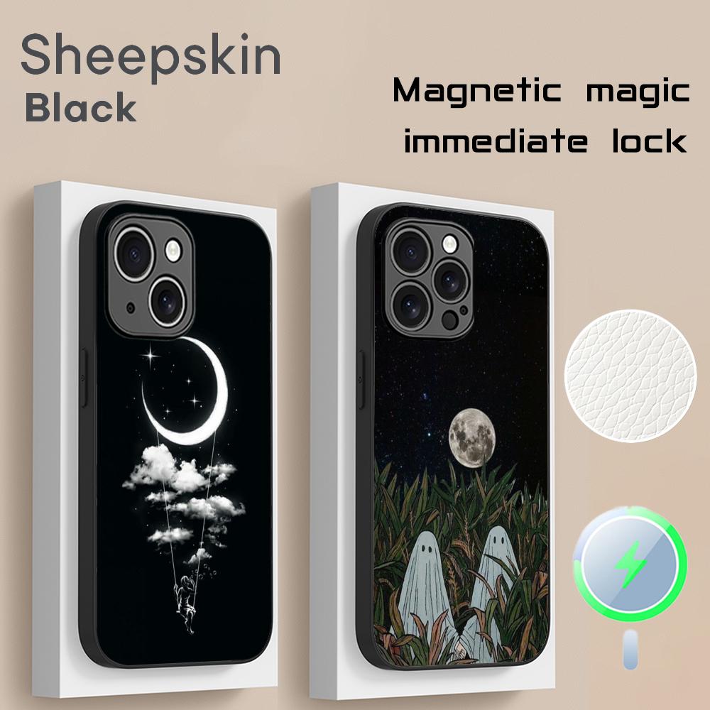 Cool moon fashion poster pattern Phone Case For iPhone 17 16 15 14 13 12 Plus Pro Max High-end Luxury Magsafe Sheepskin