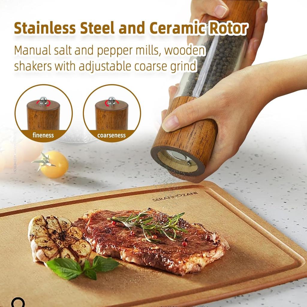 Premium Acrylic Salt and Pepper Grinder Set, Manual Salt and Pepper Mills- Wooden Shakers with Adjustable Ceramic Core-Salt Grinder and Pepper Mill