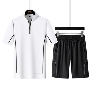 Men's Summer Sportswear Breathable Casual Suit Short Sleeve + Shorts Two Piece Set