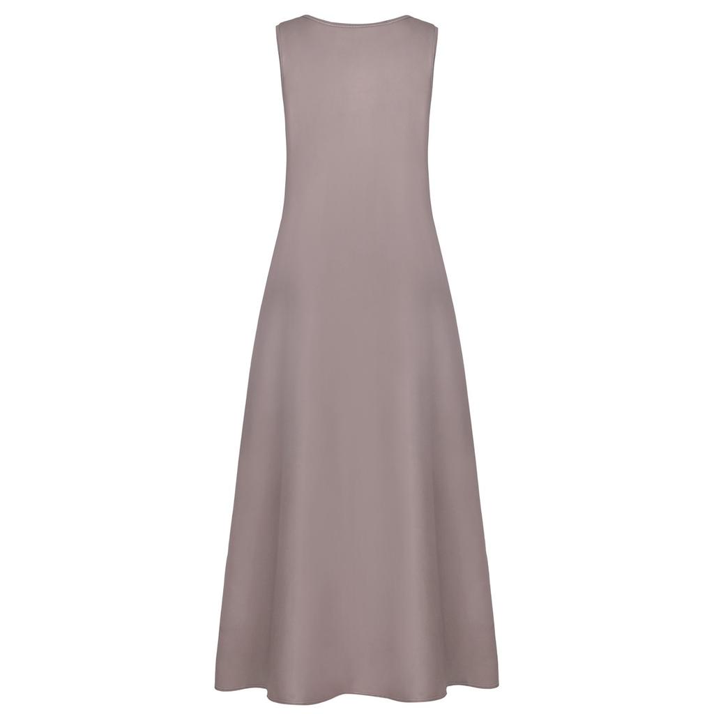 Women's Design Retro Dress Round Neck Long Dress Fashion Pocket Sleeveless Dress