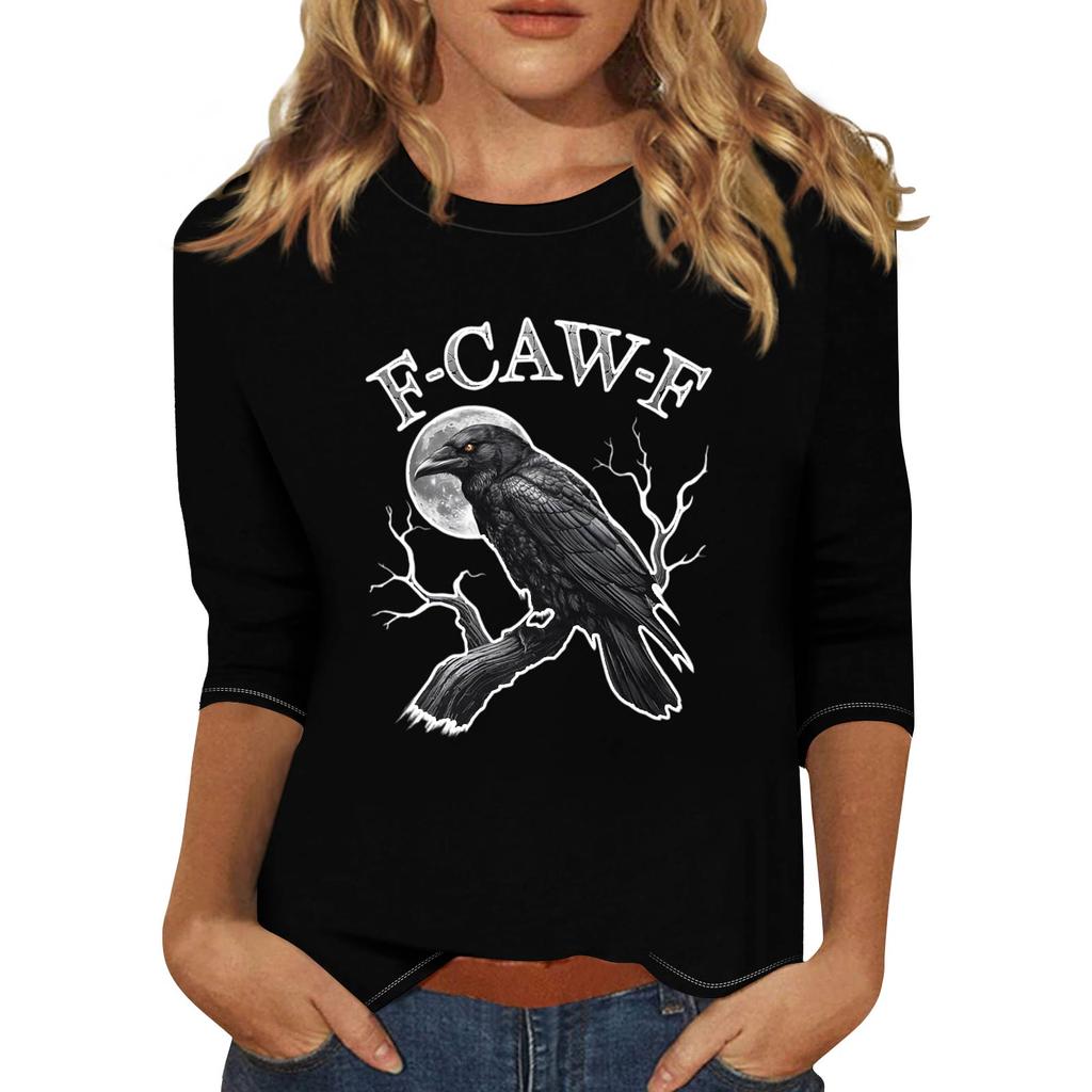 Women's Fashion Casual Three-Quarter Sleeve Printed  Neck T-Shirt Top