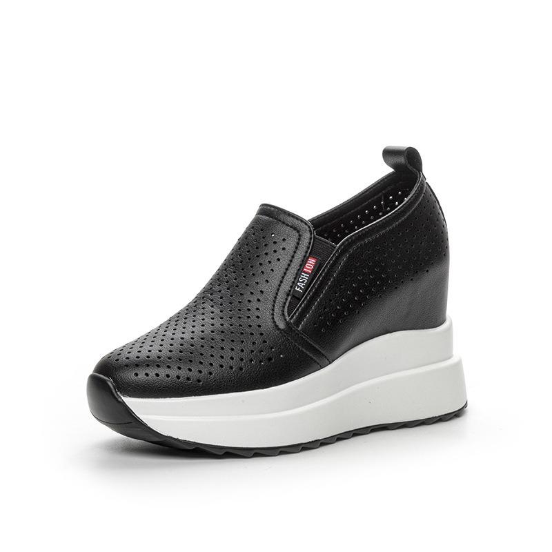 

Весенняя женская обувь новая легкая с внутренней высотой на танкетке повседневная маленькая белая обувь танкетка маффин толстая вентиляционное отверстие модная женская обувь 40