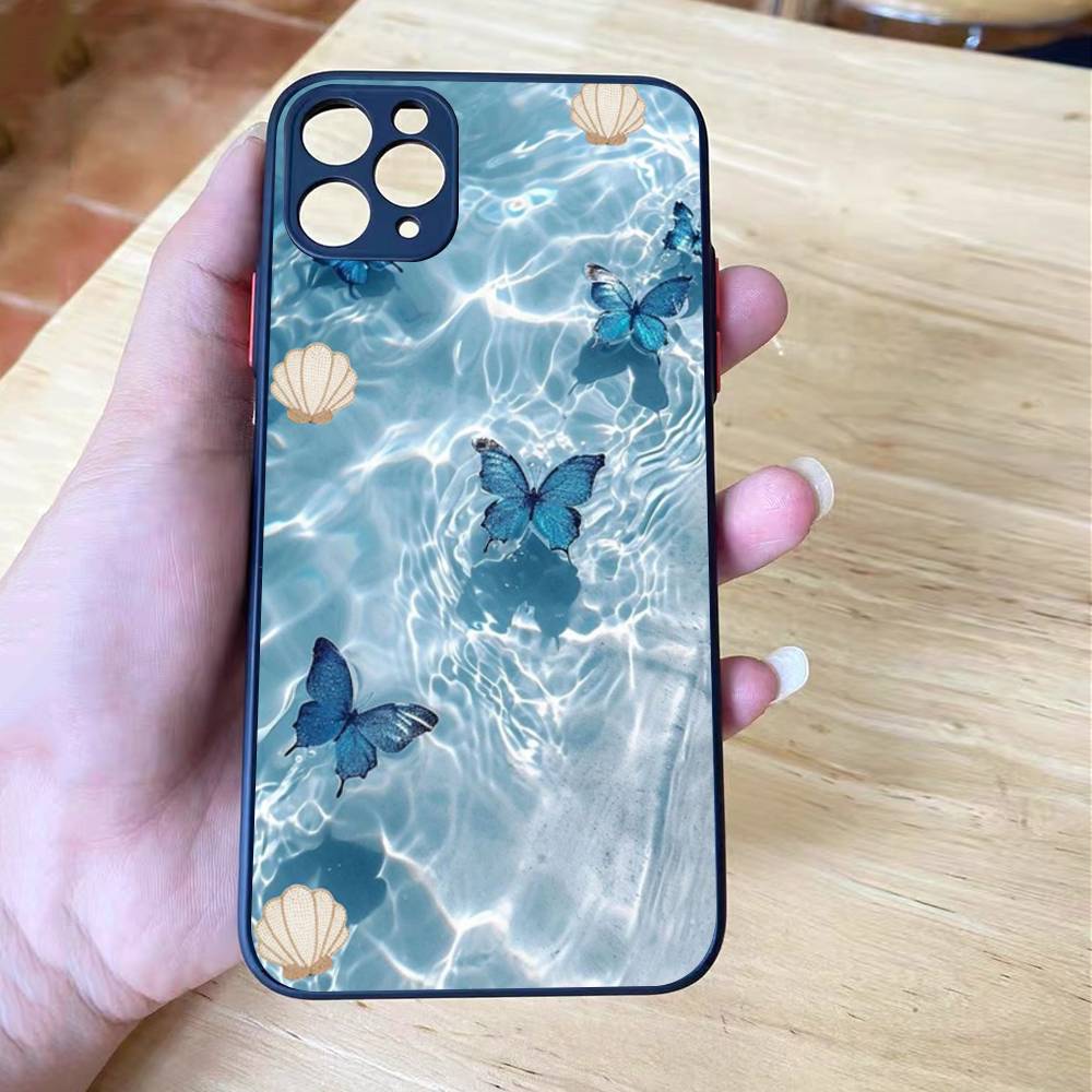 Blue Butterfly Ocean Waves Shockproof Matte Phone Case For IPhone 16 15 14 13 12 11 Pro Max X XR XS MAX Mini