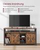VASAGLE TV-Schrank, 65 Zoll TV-Ständer, mit verstellbaren Regalen, Scheunentüren, Bauernhaus-Design, Metallrahmen, Rustikales Braun und Schwarz