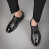 Men's Crocodile Pattern Leather Lace-up Shoes - Round Toe, Business Casual & Formal Style