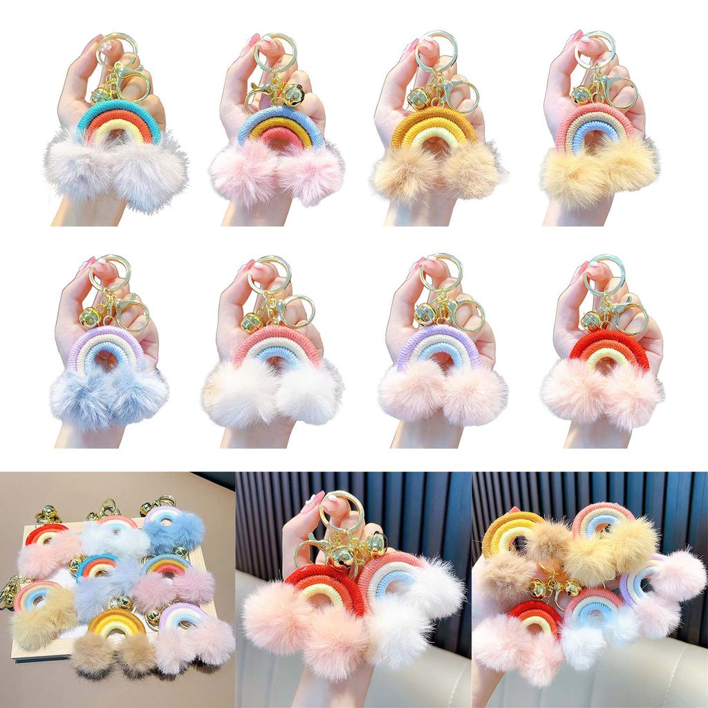 Rainbow Cloud Hairball Keychain Schoolbag Backpack Bag Charm Woven Plush Pendant Keychain Decoration Gifts for Friends
