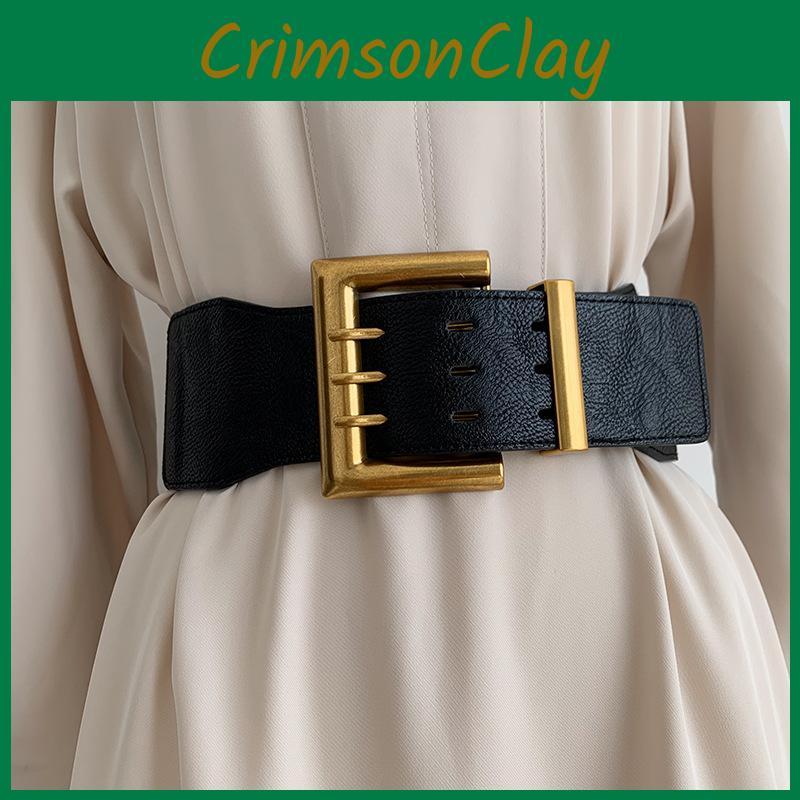Trendy Black Wide Waist Belt For Women Comfortable Elastic Faux Leather Style