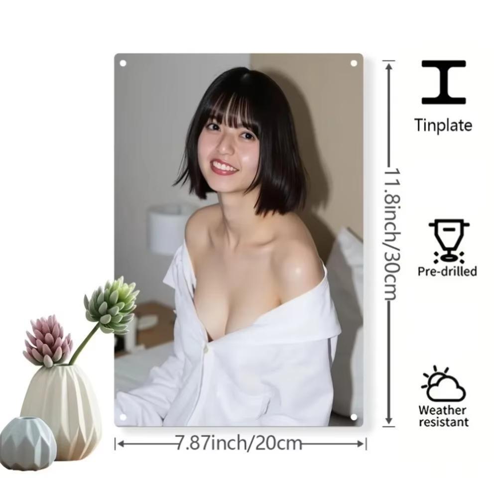 Elegant Smiling Woman Iron Wall Art Weatherproof Metal Plaque Indoor Outdoor Home Decor