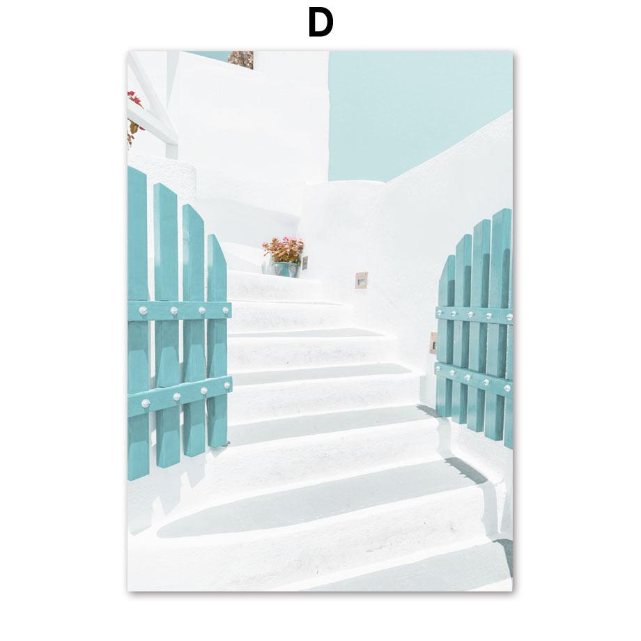 Santorini Hellas Øy Egeerhavet Sakura Veggkunst Lerretsmaleri Nordiske Plakater og Trykk Veggbilder for Stuedekor