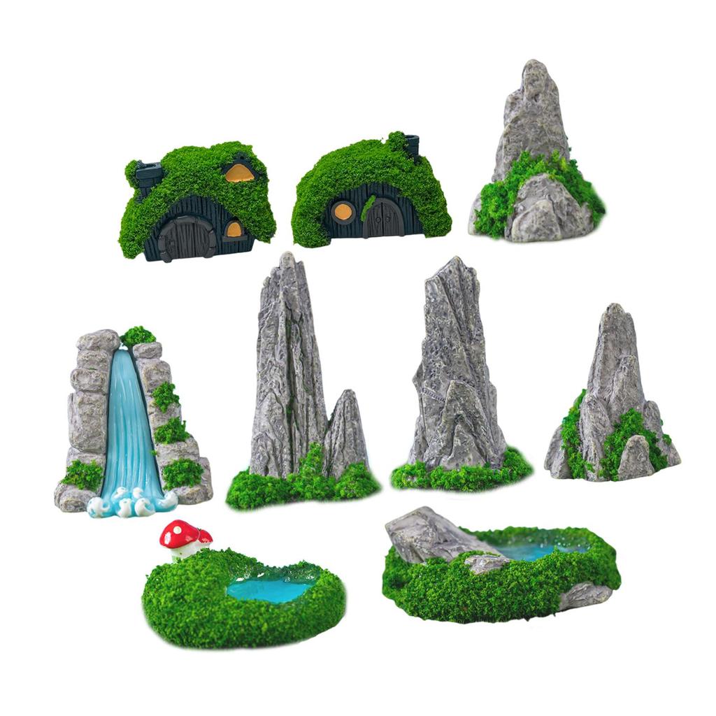 9 Pieces Mini Bonsai Figurines Resin Sculpture Decorative Ornaments for Landscaping Aquariums Home Decor Outdoor Space Dollhouse