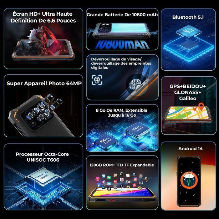 Smartphone incassable - HOTWAV - Cyber 13 - 16Go RAM - 128Go ROM - Batterie 10800mAh