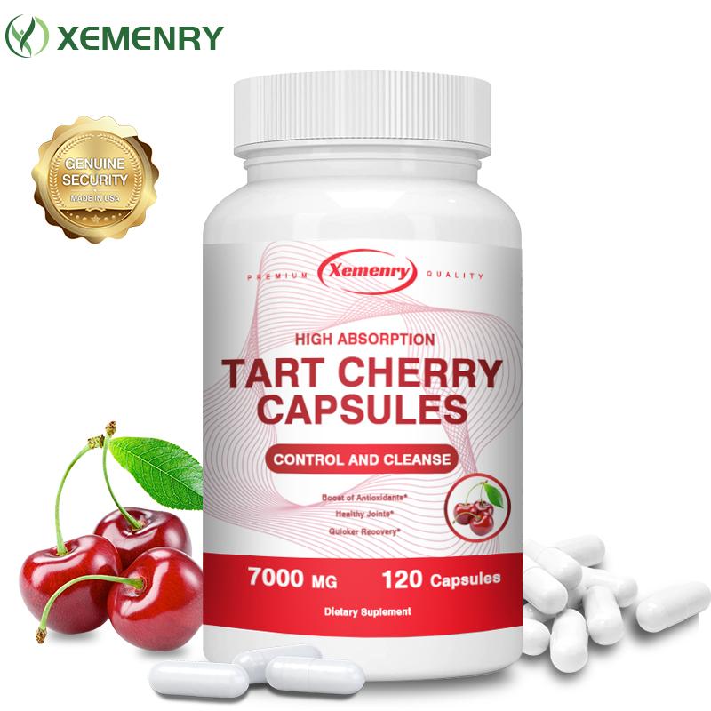 XEMENRY Cápsulas de Extrato de Cereja Ácida Super Potente, 10:1 Concentração, Auxilia na Saúde das Articulações e Recuperação Muscular, Não Transgênico.