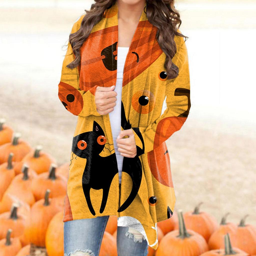 Women's Casual Fashion Halloween Printed Long Sleeve Buttonless Cardigan Jacket