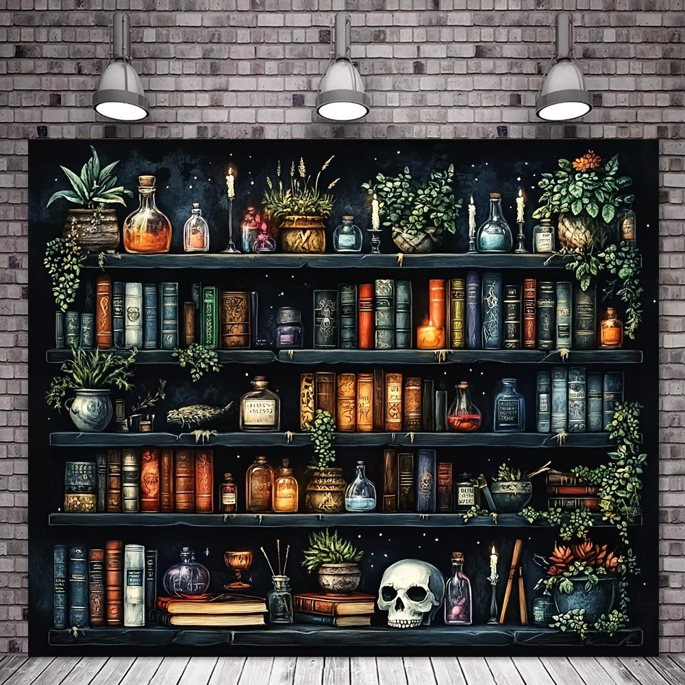 Gothic Library Books Potions Skull Tapestry Wall Hanging For Study Room Bedroom Decor Dark Fantasy Art Print Home Decorationgift