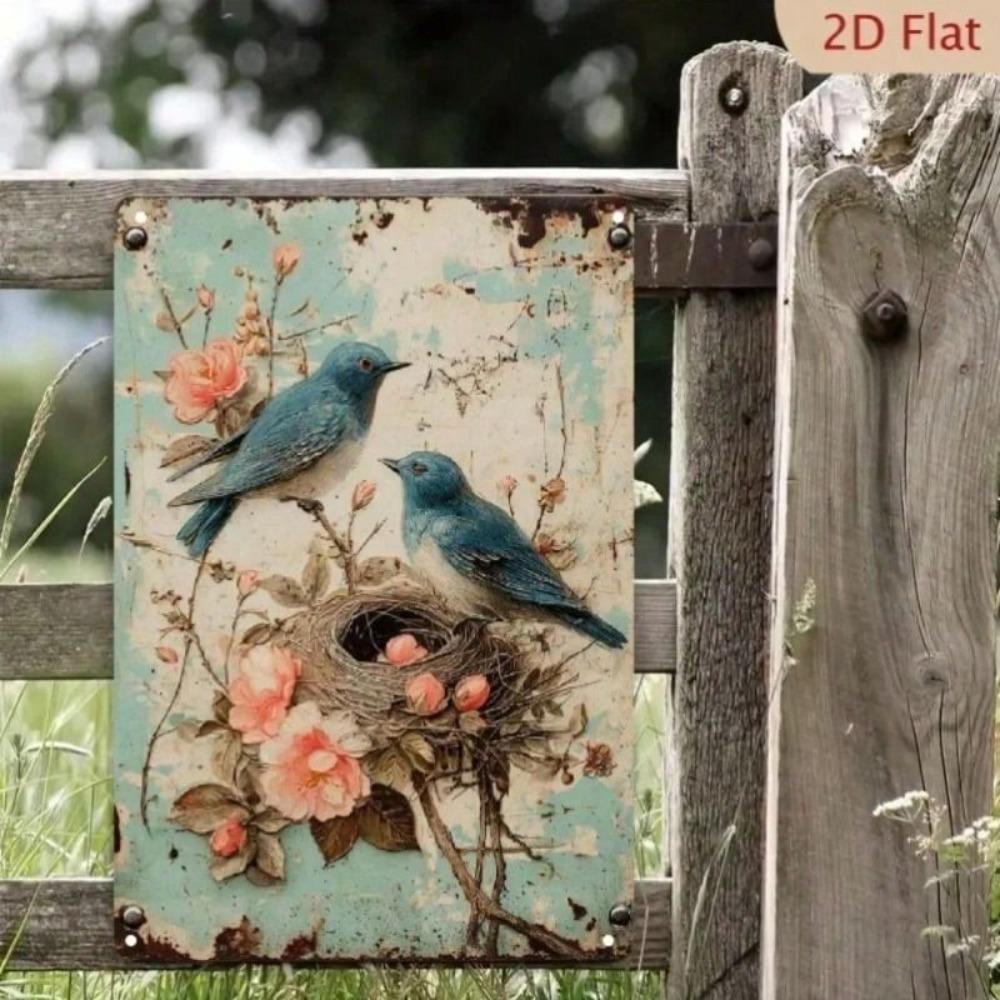 Vintage Metal Sign, Birds & Flowers Wall Decor for Home