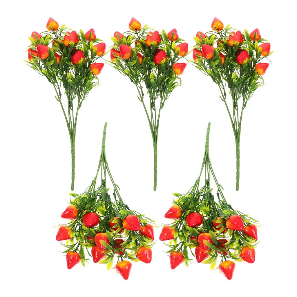 5 Stück Heimdekoration Beerenstiele für Blumenstrauß Künstliche Früchte PVC Falsche Erdbeeren Erdbeer-Blumenarrangement