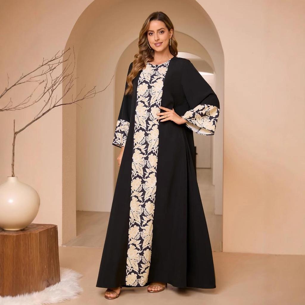 Arabic Party Bell Sleeve Digital Print Long Dress