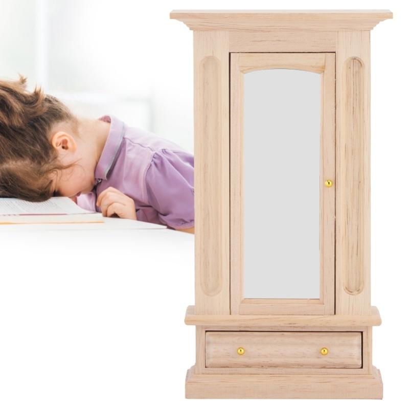 1:12 Puppenhaus Holzschrank mit Spiegel Puppenhausmöbel Schlafzimmer Puppenhaus Dekoration