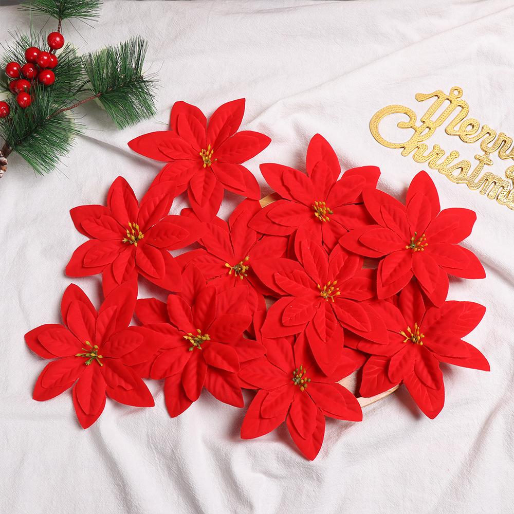 Artificial Decor Wedding Favors Xmas Gift Christmas Tree Flowers Glitter Ornament Poinsettia