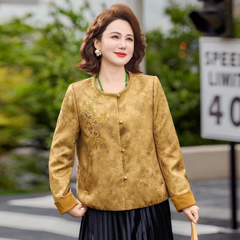 

2026 Spring/Autumn Stylish Embroidered Jacket for Women, Wide-Shouldered, Round Neck, Versatile Slimming Design 5XL (150-165 Jin) жовтий