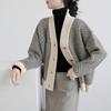Temperament V-neck Striped Knitted Cardigan Top Contrasting Colors Autumn and Winter Loose Lazy Style High-end French Sweater Women