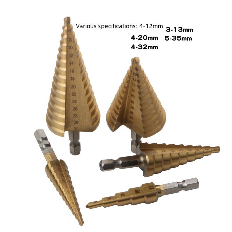 6-Piece Titanium-Plated Metric Pagoda Step Drill Bit Set with Hex Shank