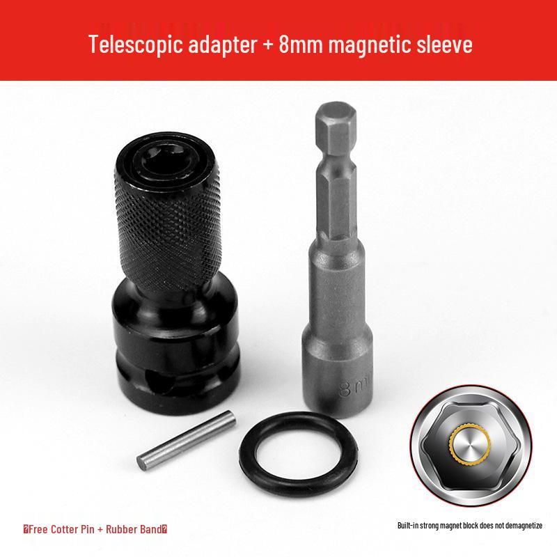 Electric to Air Impact Wrench Converter: 1/2" to 1/4" Hex Bit Adapter with Telescopic Spring Sleeve.