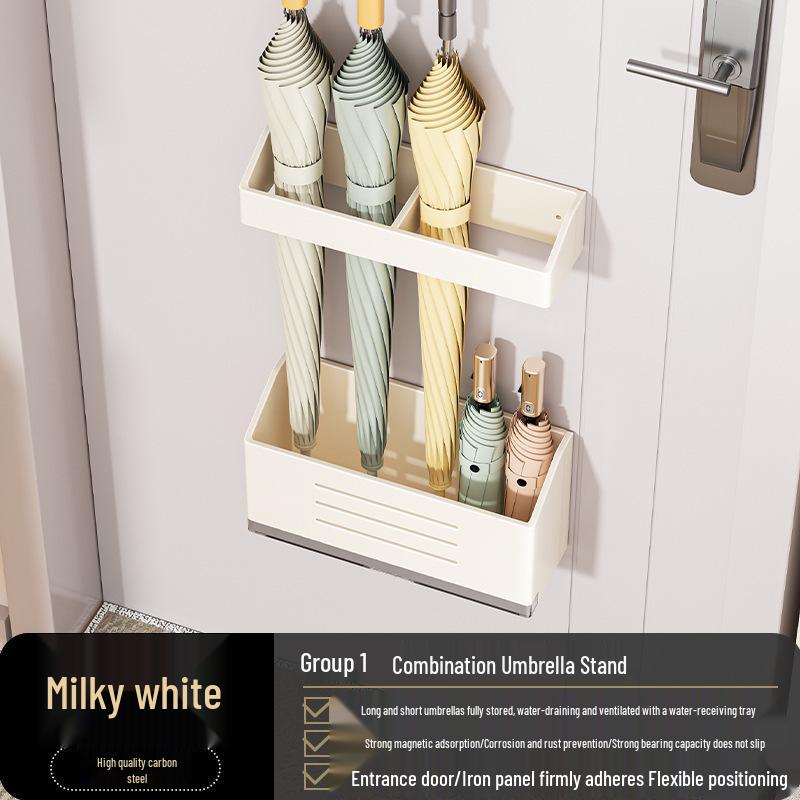 Wall-Mounted Magnetic Umbrella Rack with Water Drainage, No-Drill Installation for Home Entryway