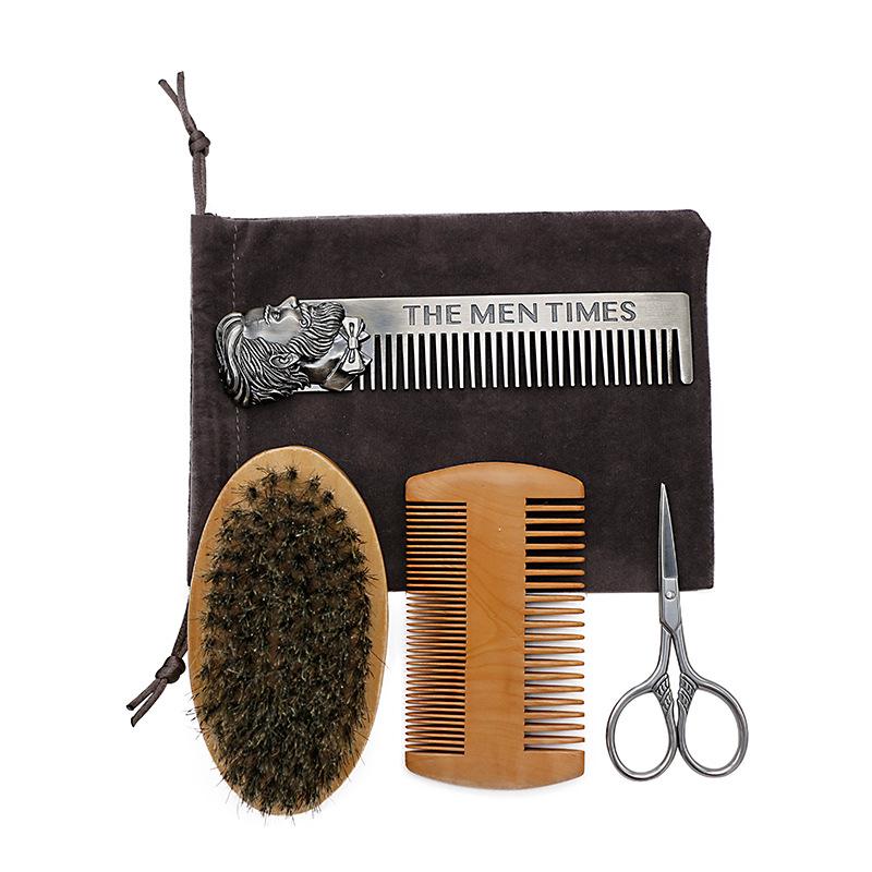 **Yidai Boar Bristle Beard Grooming Set with Scissors & Comb**