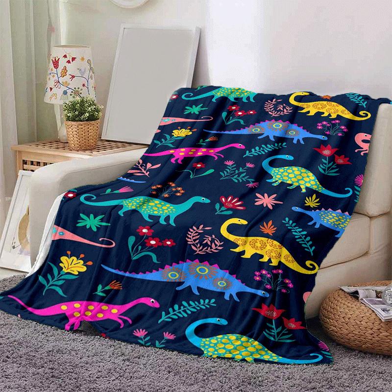 1pc Dinosaur Printing Lightweight Flannel Blanket, Comfortable and Warm Blanket, for Camping Sofa Bed and Couch Office, In All Seasons