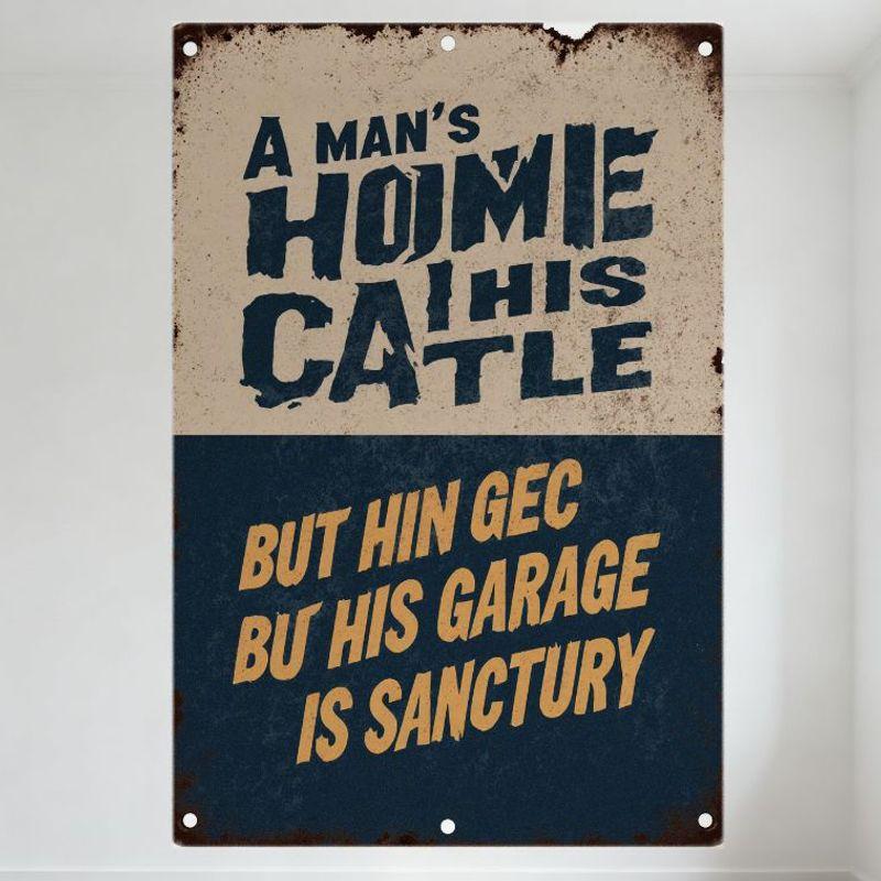 Vintage Rusty Metal Sign A Man’s Home is His Castle Garage Sanctuary Tin Plaque for Man Cave Home Bar Decor 20x30cm(7.8x11.8inch)