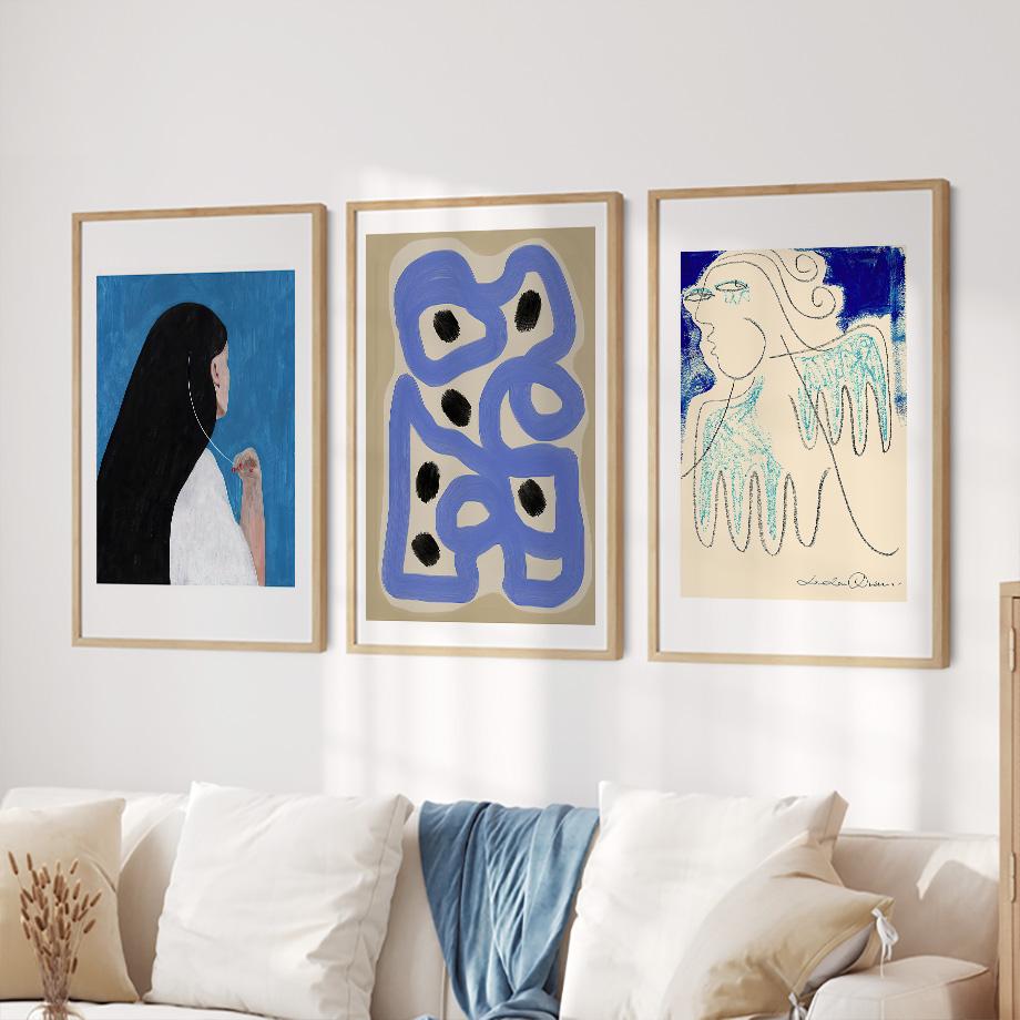 Blue Abstarct Line Girl Portrait Geometric Curve Posters And Prints Wall Art Canvas Painting For Living Room Decorative Pictures