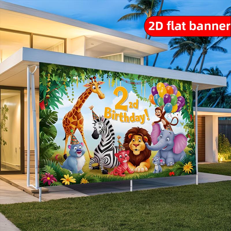 2D Background Cloth 1pc2 Year Old Animal Themed Birthday Party Background Cloth Polyester Background Decoration Banner