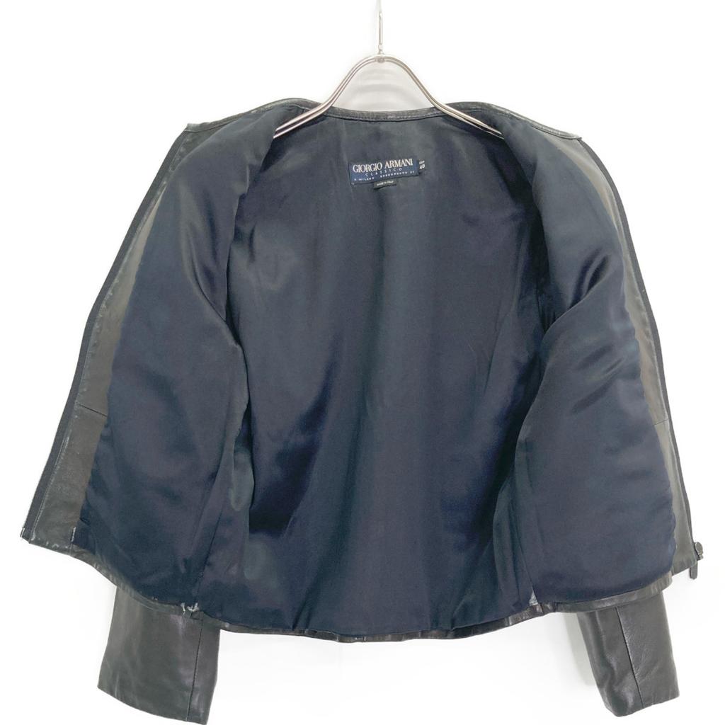 Giorgio Armani Black Navy Tag Leather Collarless Zip Jacket Jacket 40 blackUsed