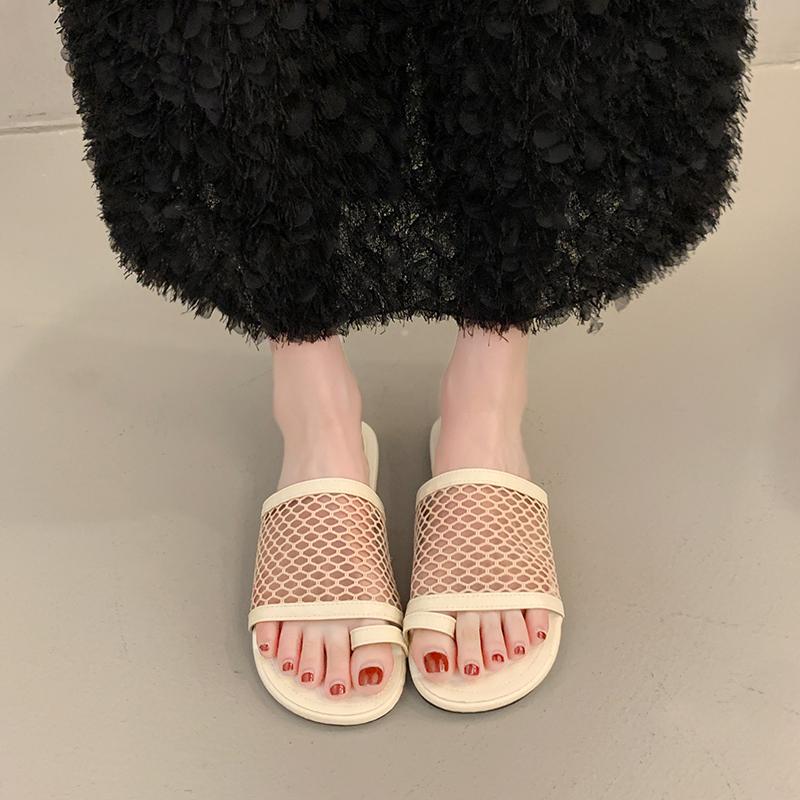 Fashion 2025 New Women's Elegant Slippers Flat Sole Large Mesh Upper Square Toe Women's Fashionable Dress Daily Commute Roman Shoes